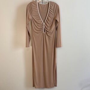 Abercrombie & Fitch Tan Long Sleeve Maxi Dress